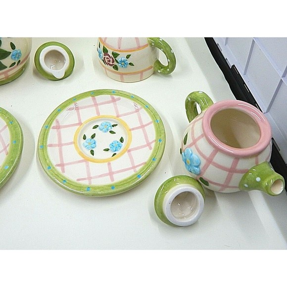 Mary Engelbreit Rose Patch Child's Tea Set By Enesco 1998 Set of 7 - Picture 4 of 12